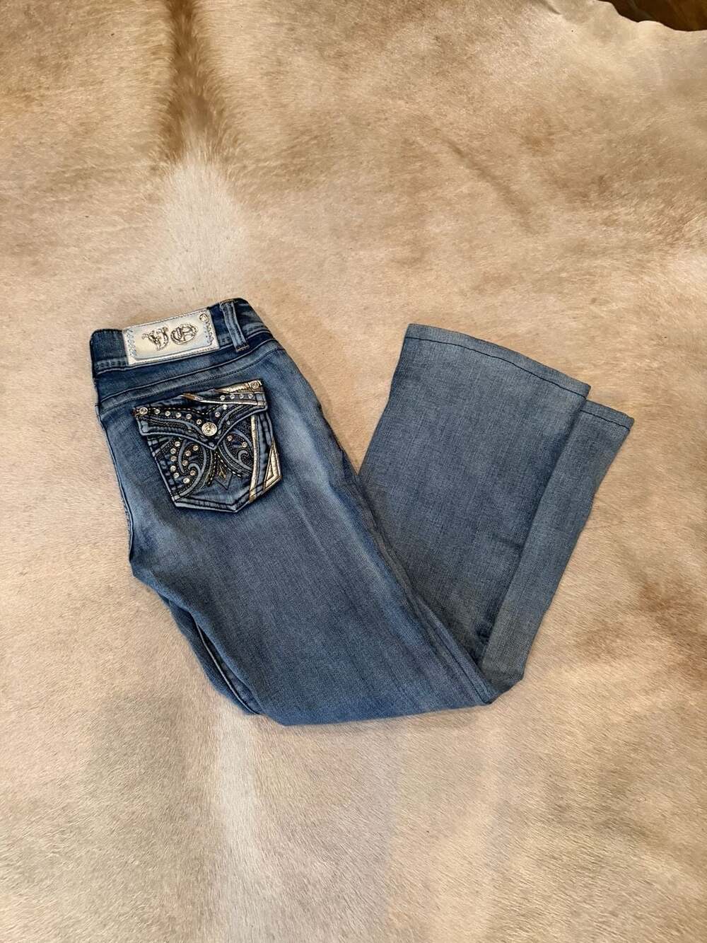 Virgin Only VO Jeans Embellished Butterfly Pocket Flare Jeans Size 31